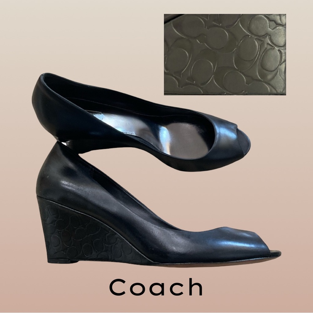 Coach Signature Wedge Peep-Toe Shoes monogram 
Size: 8 Black EUC - Picture 2 of 14